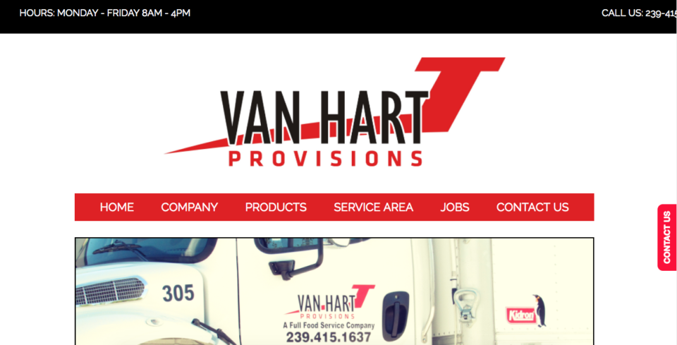 J Van Hart Provisions Client Index Page Screenshot