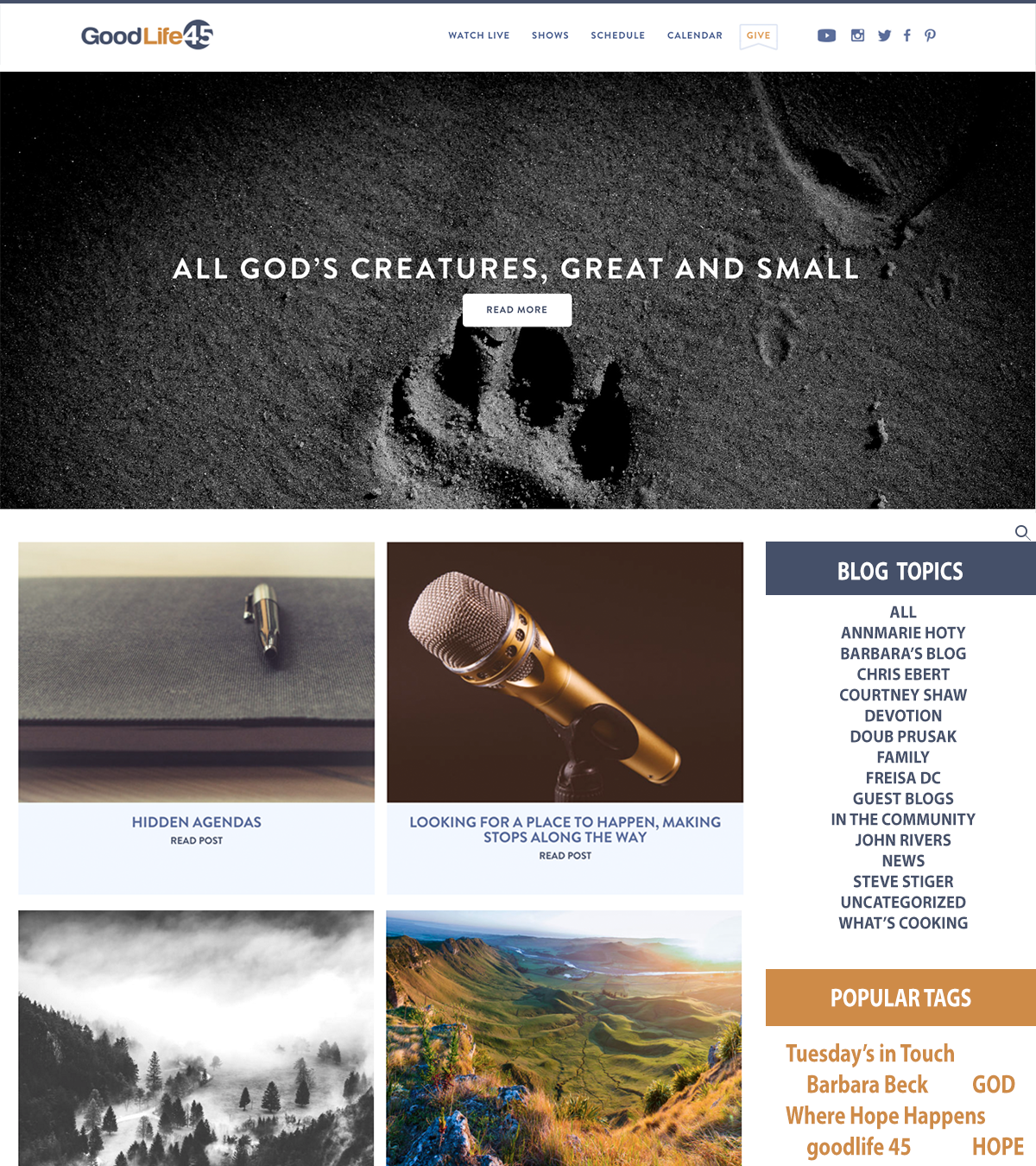 GoodLife45 Blog redesign with blog topics and popular tag sections to the right of the blog posts.