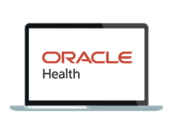 Laptop with Oracle Health logo on screen